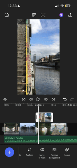 Adobe Premiere for iPhone editing screen